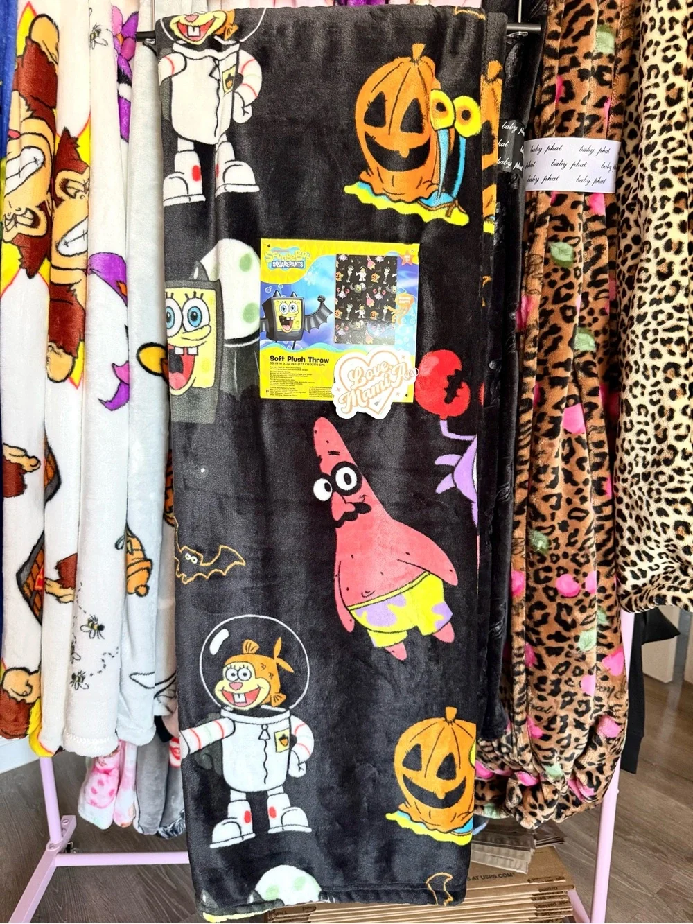 SpongeBob SquarePants Kids Black & Pink Patrick Plush Throw Blanket